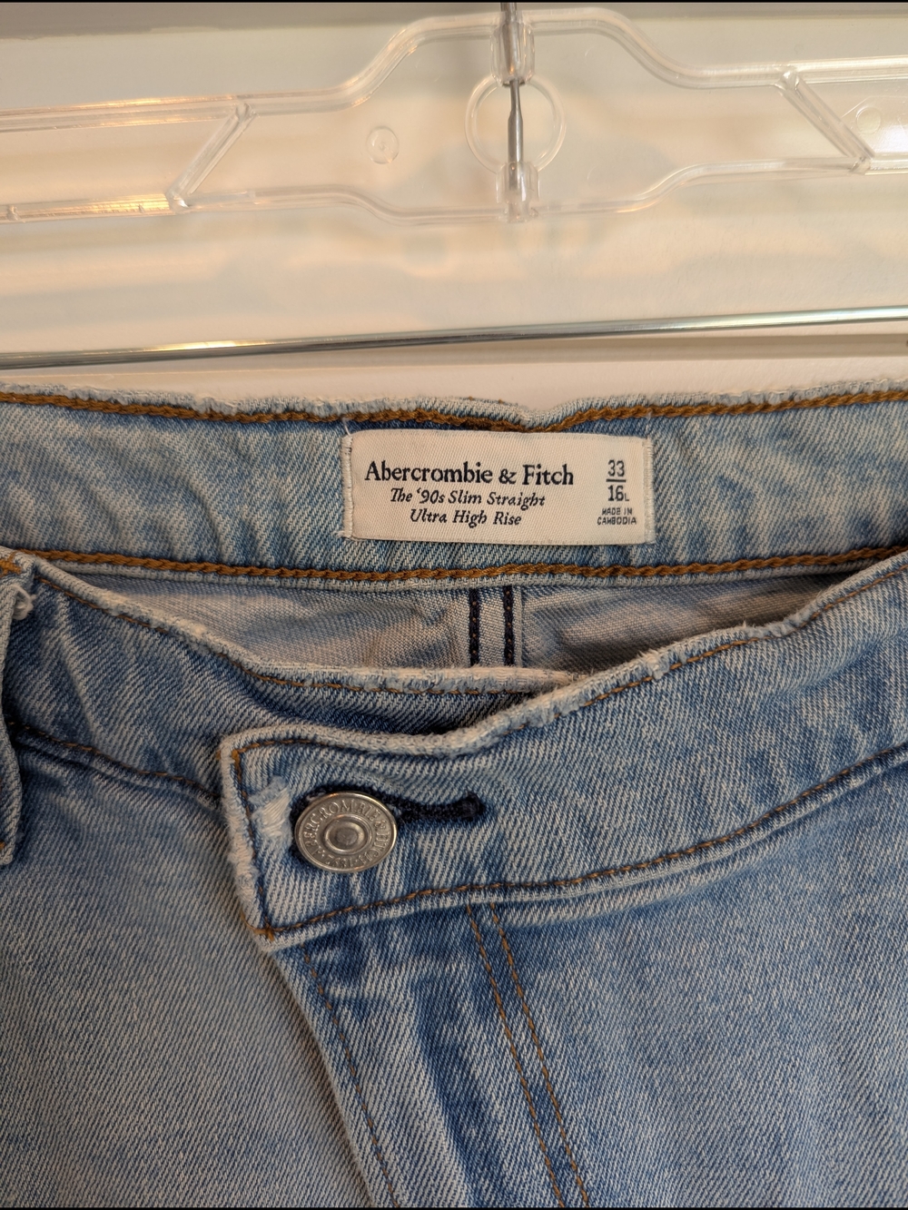 Abercrombie & Fitch 90s Slim Straight Criss Cross Jeans Size 33 / 16 LONG TALL - Picture 3 of 13
